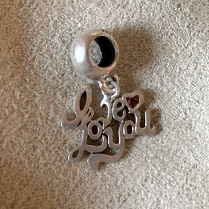 Sterling Silver I Love You Dangle Charm Pendant for Pandora bracelet.